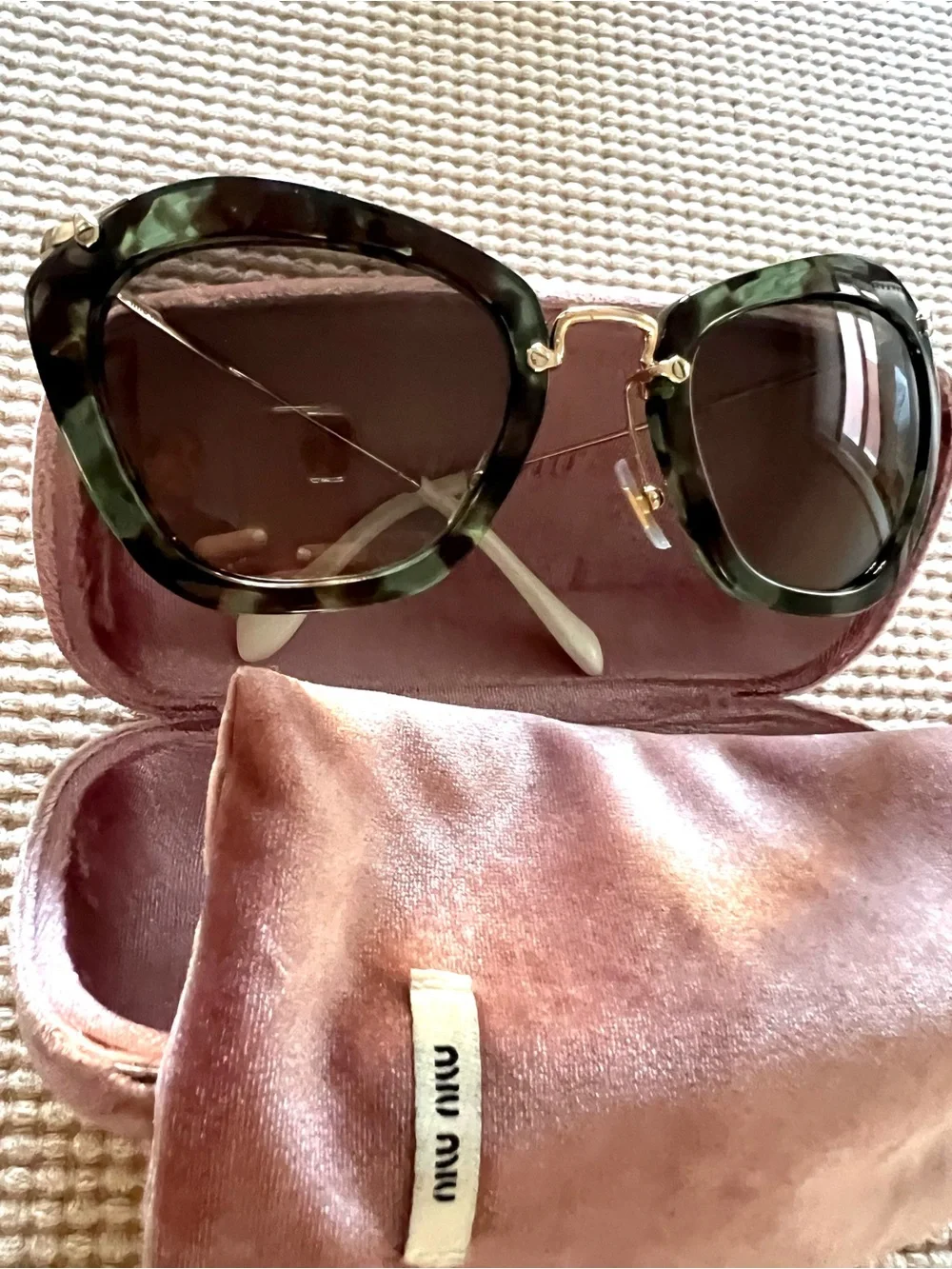 Miu Miu Green and Gold Round Cat-Eye Sunglasses